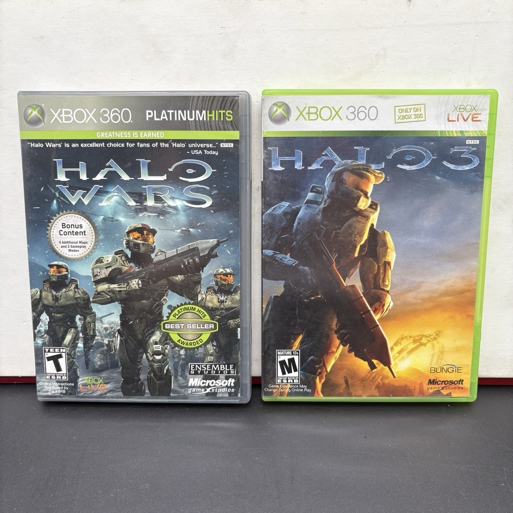 Halo Wars Platinum Hits + Halo 3 Xbox 360 CIB Complete Lot Microsoft Bungie